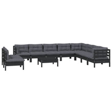 Load image into Gallery viewer, 11 Piece Garden Lounge Set with Cushions Black Solid Pinewood
