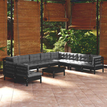 Load image into Gallery viewer, 11 Piece Garden Lounge Set with Cushions Black Solid Pinewood
