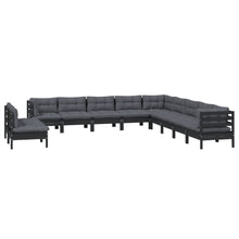 Load image into Gallery viewer, 11 Piece Garden Lounge Set with Cushions Black Solid Pinewood
