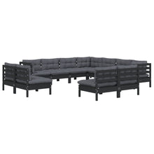 Load image into Gallery viewer, 11 Piece Garden Lounge Set with Cushions Black Solid Pinewood
