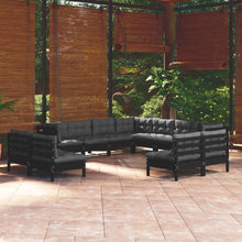 Load image into Gallery viewer, 11 Piece Garden Lounge Set with Cushions Black Solid Pinewood
