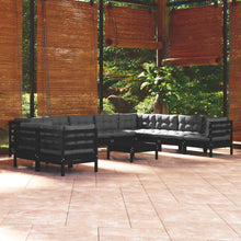 Load image into Gallery viewer, 11 Piece Garden Lounge Set with Cushions Black Solid Pinewood
