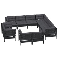 Load image into Gallery viewer, 11 Piece Garden Lounge Set with Cushions Black Solid Pinewood
