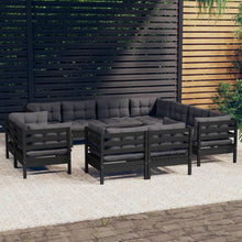 Load image into Gallery viewer, 11 Piece Garden Lounge Set with Cushions Black Solid Pinewood
