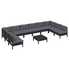 Load image into Gallery viewer, 11 Piece Garden Lounge Set with Cushions Black Solid Pinewood
