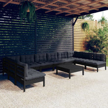 Load image into Gallery viewer, 11 Piece Garden Lounge Set with Cushions Black Solid Pinewood
