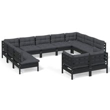 Load image into Gallery viewer, 11 Piece Garden Lounge Set with Cushions Black Solid Pinewood
