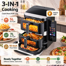 Load image into Gallery viewer, Devanti 12L Air Fryer Dual Basket Stacked 10 Inch Pizza Maker 2800W Touch Black
