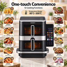 Load image into Gallery viewer, Devanti 12L Air Fryer Dual Basket Stacked 10 Inch Pizza Maker 2800W Touch Black
