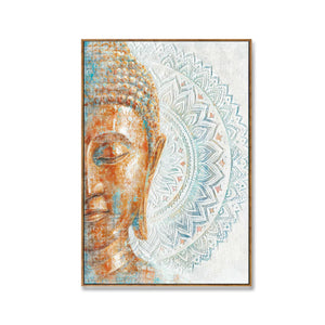 Wall Art Mandala Buddha Canvas Print with Light Natural Frame 60 x 90cm