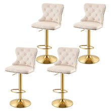 Load image into Gallery viewer, Artiss 4x Bar Stools Counter Chair Kitchen Adjustable Nailhead Trim Velvet Ivory
