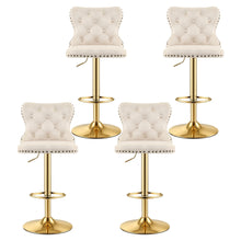 Load image into Gallery viewer, Artiss 4x Bar Stools Counter Chair Kitchen Adjustable Nailhead Trim Velvet Ivory

