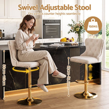 Load image into Gallery viewer, Artiss 4x Bar Stools Counter Chair Kitchen Adjustable Nailhead Trim Velvet Ivory
