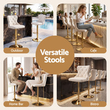 Load image into Gallery viewer, Artiss 4x Bar Stools Counter Chair Kitchen Adjustable Nailhead Trim Velvet Ivory
