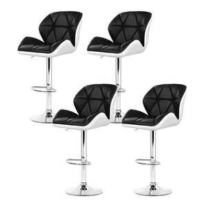 4x Bar Stools Gas Lift Padded Leather Black & White