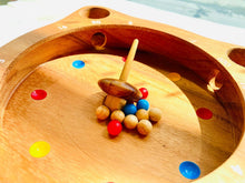 Load image into Gallery viewer, Spinning game fun board game- educational game with spinning top from 5 years old in solid wood. CE standards, ideal for mental calculation
