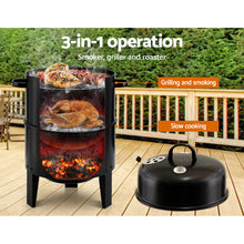 Load image into Gallery viewer, Fathers Day gift- the ultimate BBQ 3-in-1 Charcoal BBQ Smoker - Black
