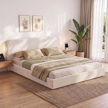 Load image into Gallery viewer, Artiss King Bed Frame with 100cm Bouclé Headboard, USB-C &amp; Night Lights
