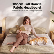 Load image into Gallery viewer, Artiss King Bed Frame with 100cm Bouclé Headboard, USB-C &amp; Night Lights
