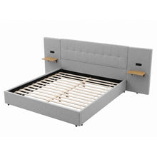 Load image into Gallery viewer, Artiss King Bed Frame with Wide Headboard, Floating Shelves and USB Grey
