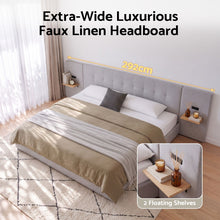 Load image into Gallery viewer, Artiss King Bed Frame with Wide Headboard, Floating Shelves and USB Grey
