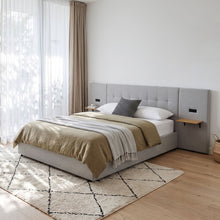 Load image into Gallery viewer, Artiss King Bed Frame with Wide Headboard, Floating Shelves and USB Grey
