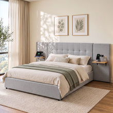 Load image into Gallery viewer, Artiss Queen Bed Frame with Wide Headboard, Floating Shelves and USB Grey

