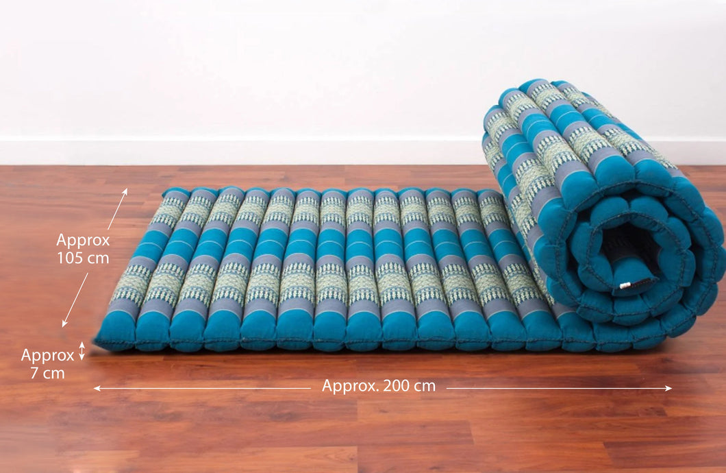 Fathers day gift Day bed Roll Out Mattress XL Large Foldout Mat relaxation, day bed, camping or Yoga Matt Natural Kapok Filled_ 105 x 200 cm BLUE