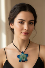 Load image into Gallery viewer, Blue orchid flower necklace
