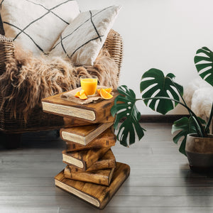 Book Stack Side Table, corner Stool, Plant Stand Raintree Wood Natural Finish.