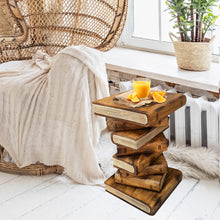 Load image into Gallery viewer, Book Stack Side Table, corner Stool, Plant Stand Raintree Wood Natural Finish.
