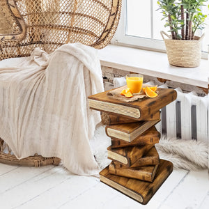 Book Stack Side Table, corner Stool, Plant Stand Raintree Wood Natural Finish.