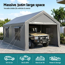 Load image into Gallery viewer, 3x6m Carports Canopy Tent Portable Garage Outdoor Steel Shelter Grey
