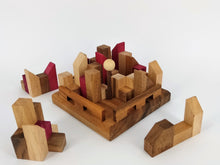 Load image into Gallery viewer, Brainteaser puzzle- City Planner brain teaser puzzle, wood, handmade 3D puzzle-remove shapes and try rebuild your city.
