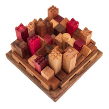 Load image into Gallery viewer, Castles City Planner brain teaser puzzle, wood, handmade 3D puzzle-remove shapes and try rebuild your city.
