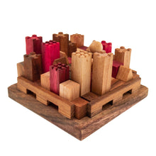 Load image into Gallery viewer, Castles City Planner brain teaser puzzle, wood, handmade 3D puzzle-remove shapes and try rebuild your city.
