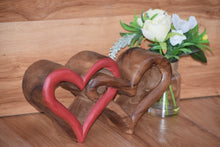 Load image into Gallery viewer, Mothers Day gift-Heart Love Wood Carving Wood Sculpture Acacia Wooden Statue Heart in red 17cm
