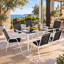 Load image into Gallery viewer, Gardeon 7 Piece Outdoor Dining Set Steel Textilene Patio Furniture Table and Chairs Black
