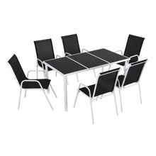 Load image into Gallery viewer, Gardeon 7 Piece Outdoor Dining Set Steel Textilene Patio Furniture Table and Chairs Black
