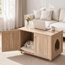 Load image into Gallery viewer, Artiss 2-In-1 Coffee Table Pet Cat House Wooden Side Table Storage Cabinet 80x50x55CM
