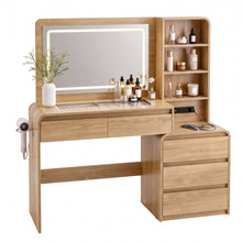 Load image into Gallery viewer, Artiss Dressing Table Makeup Vanity Desk LED Mirror Drawers Charging Station Curved Edge Wood
