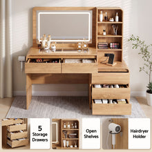 Load image into Gallery viewer, Artiss Dressing Table Makeup Vanity Desk LED Mirror Drawers Charging Station Curved Edge Wood
