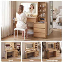 Load image into Gallery viewer, Artiss Dressing Table Makeup Vanity Desk LED Mirror Drawers Charging Station Curved Edge Wood
