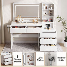 Load image into Gallery viewer, Artiss Dressing Table Makeup Vanity Desk LED Mirror Drawers Charging Station Curved Edge White
