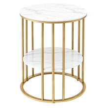 Load image into Gallery viewer, Artiss Side Table Set of 2 Marble Effect Round Coffee Table 2 Tier End Bedside Table Nightstand White&amp;Gold
