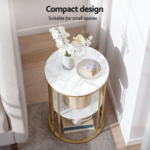 Load image into Gallery viewer, Artiss Side Table Set of 2 Marble Effect Round Coffee Table 2 Tier End Bedside Table Nightstand White&amp;Gold
