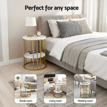 Load image into Gallery viewer, Artiss Side Table Set of 2 Marble Effect Round Coffee Table 2 Tier End Bedside Table Nightstand White&amp;Gold
