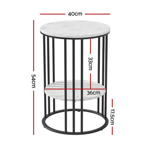 Coffee Table 2-Tier Round Marble Effect