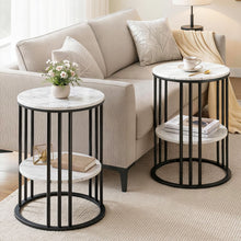 Load image into Gallery viewer, Artiss Set of 2 Side Table Coffee Table 2-Tier Round Marble Effect
