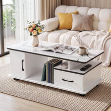 Load image into Gallery viewer, Artiss Coffee Table Marble Finish Center Table with Storage Drawer Cabinet Wood White
